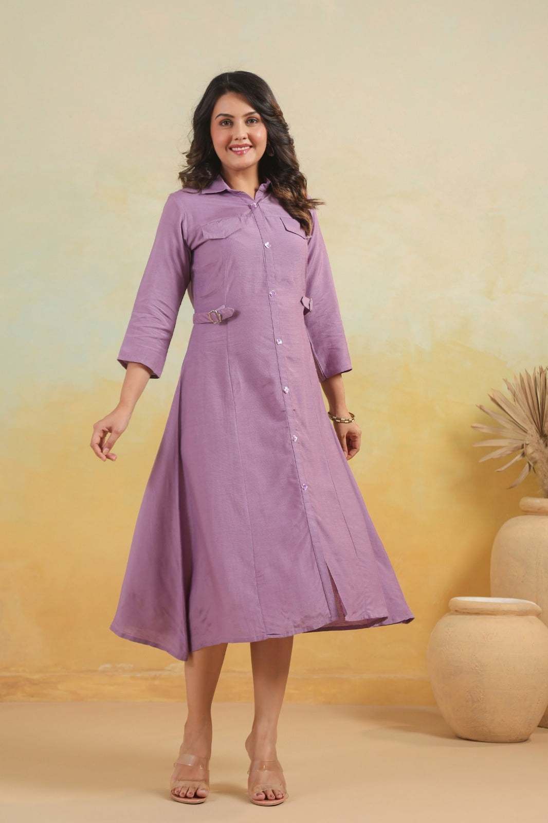 Lavendar Art Silk One Piece Dress One Pcs