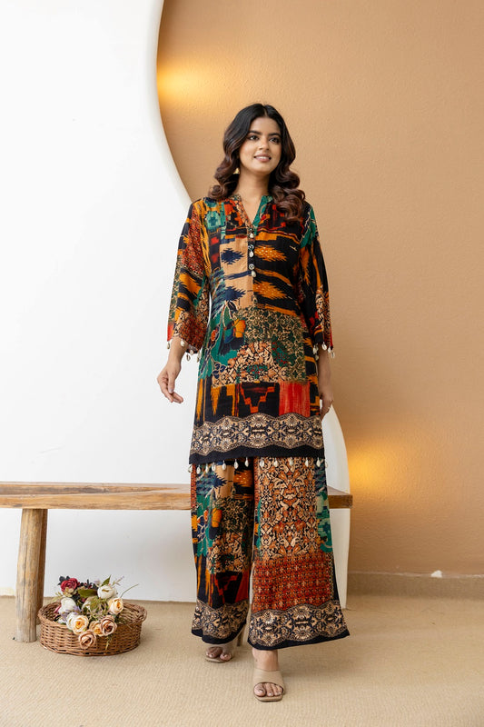 Black Rayon Kurti Plazo 2 Pieces Set