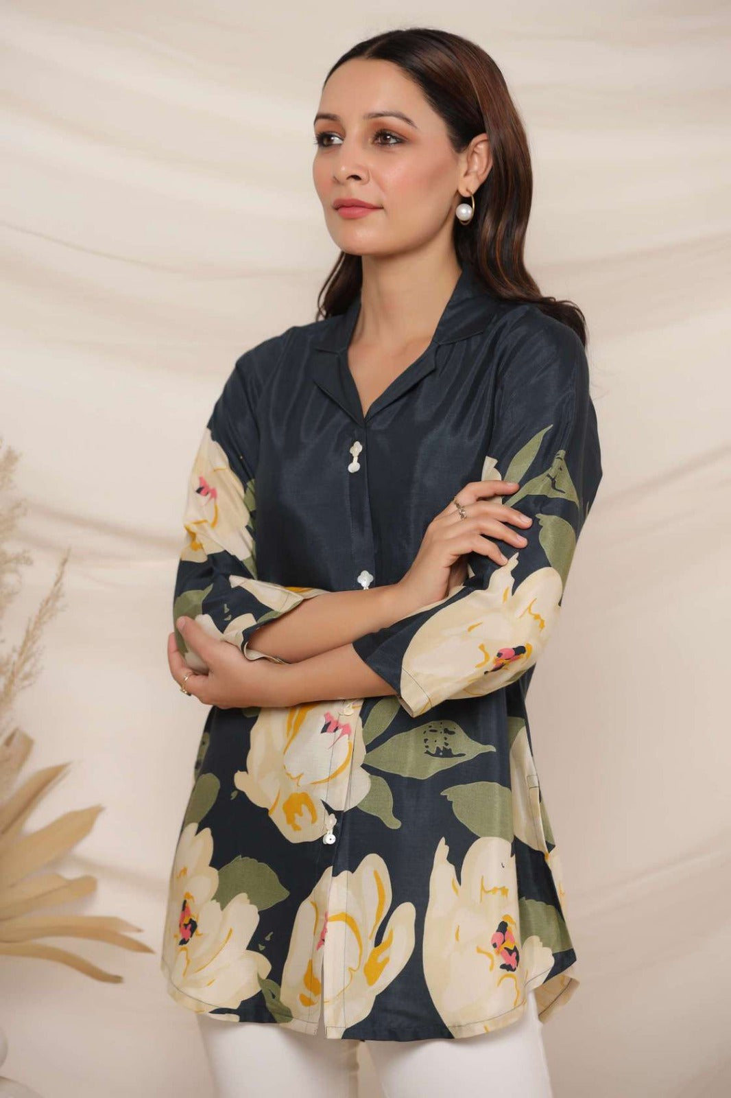 Peacock Blue Crepe Short Kurti One Pcs