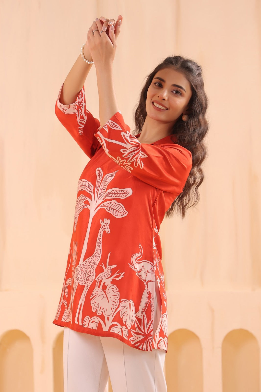 Rust Crepe Short Kurti One Pcs