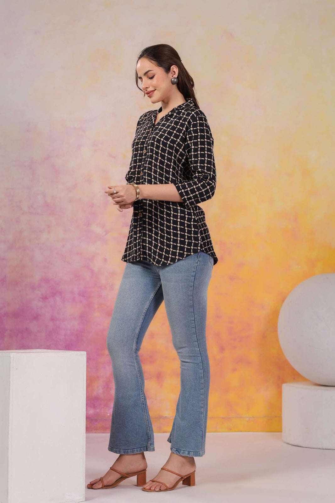 Black Crepe Short Kurti One Pcs