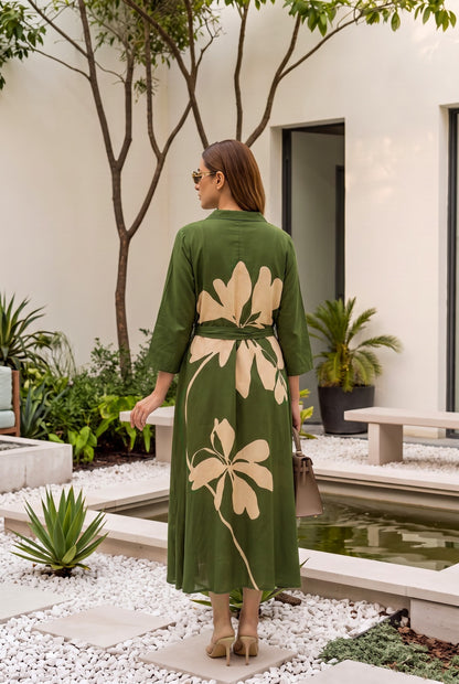 Green Muslin One Piece Dress One Pcs