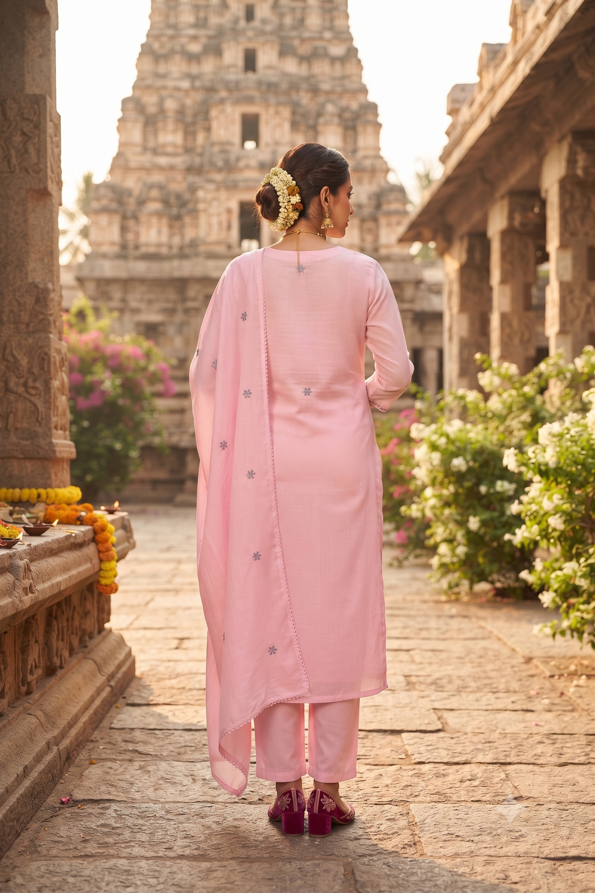 Pink cotton Straight Kurti With Pant and Dupatta 3 Pcs Set