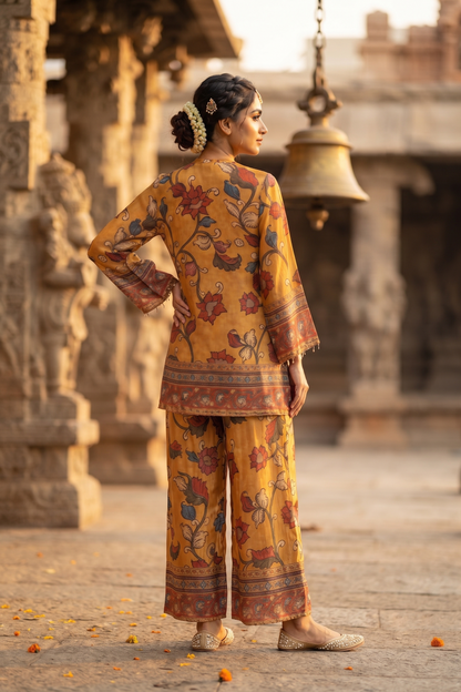 Mustard Rayon Straight Kurti With Plazo 2 Pcs Set