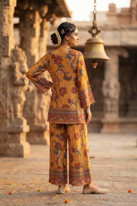 Mustard Rayon Straight Kurti With Plazo 2 Pcs Set