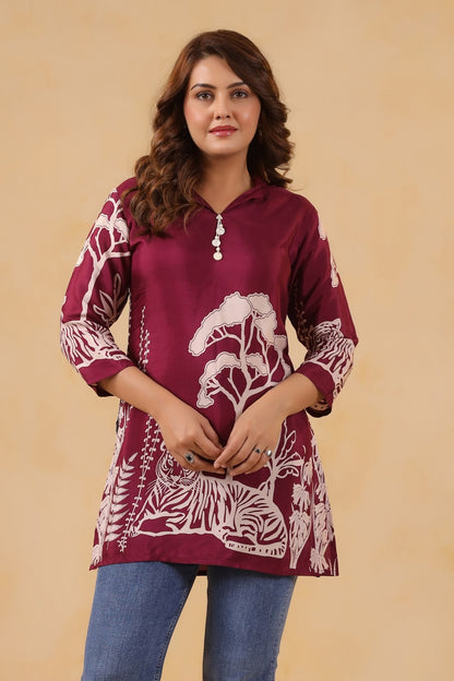 Megenta Silk Short Shirt One Pc
