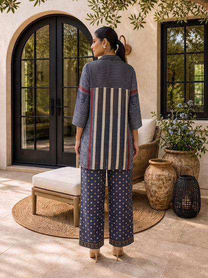 Blue Crepe Short Kurti With Plazo 2 Pcs Set