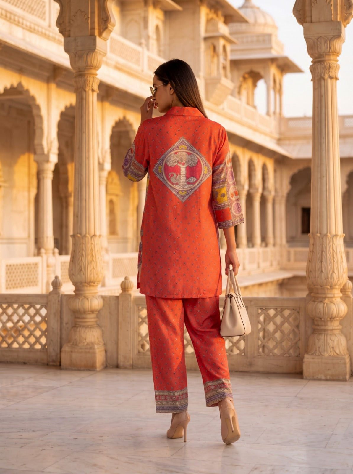 Rust Crepe Short Kurti With Plazo 2 Pcs Set