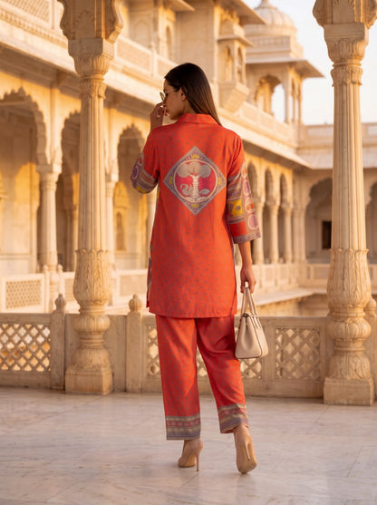 Rust Crepe Short Kurti With Plazo 2 Pcs Set