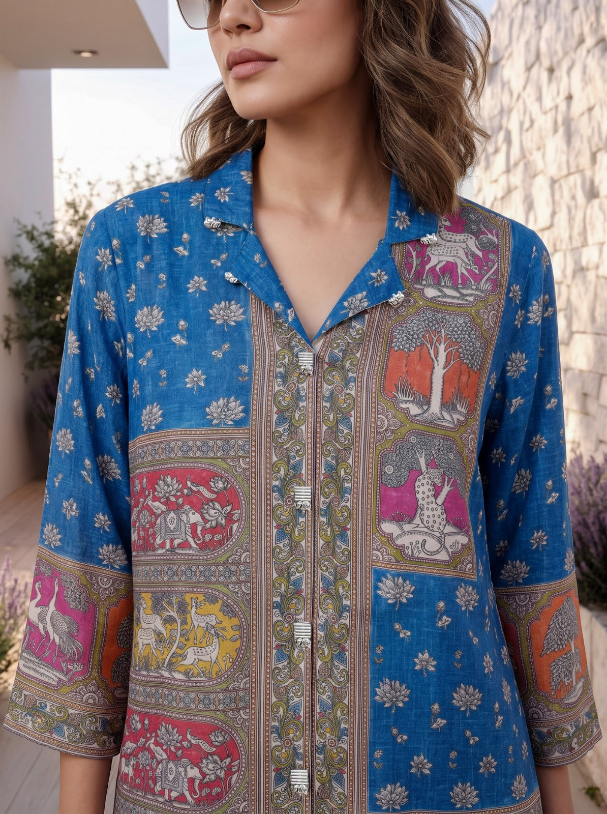 Blue Crepe Short Kurti With Plazo 2 Pcs Set