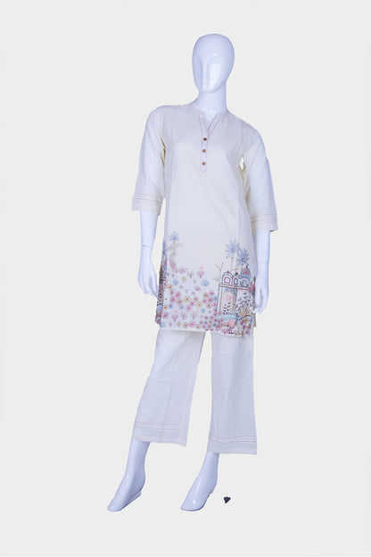 Off White Art Silk Kurti Pant 2 Pieces Set