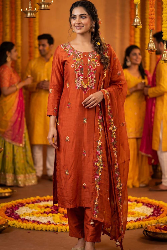 Rust Silk Kurti Pant