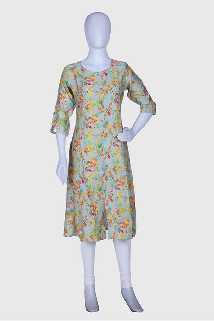 Pista Green Printed Rayon A-Line Kurti