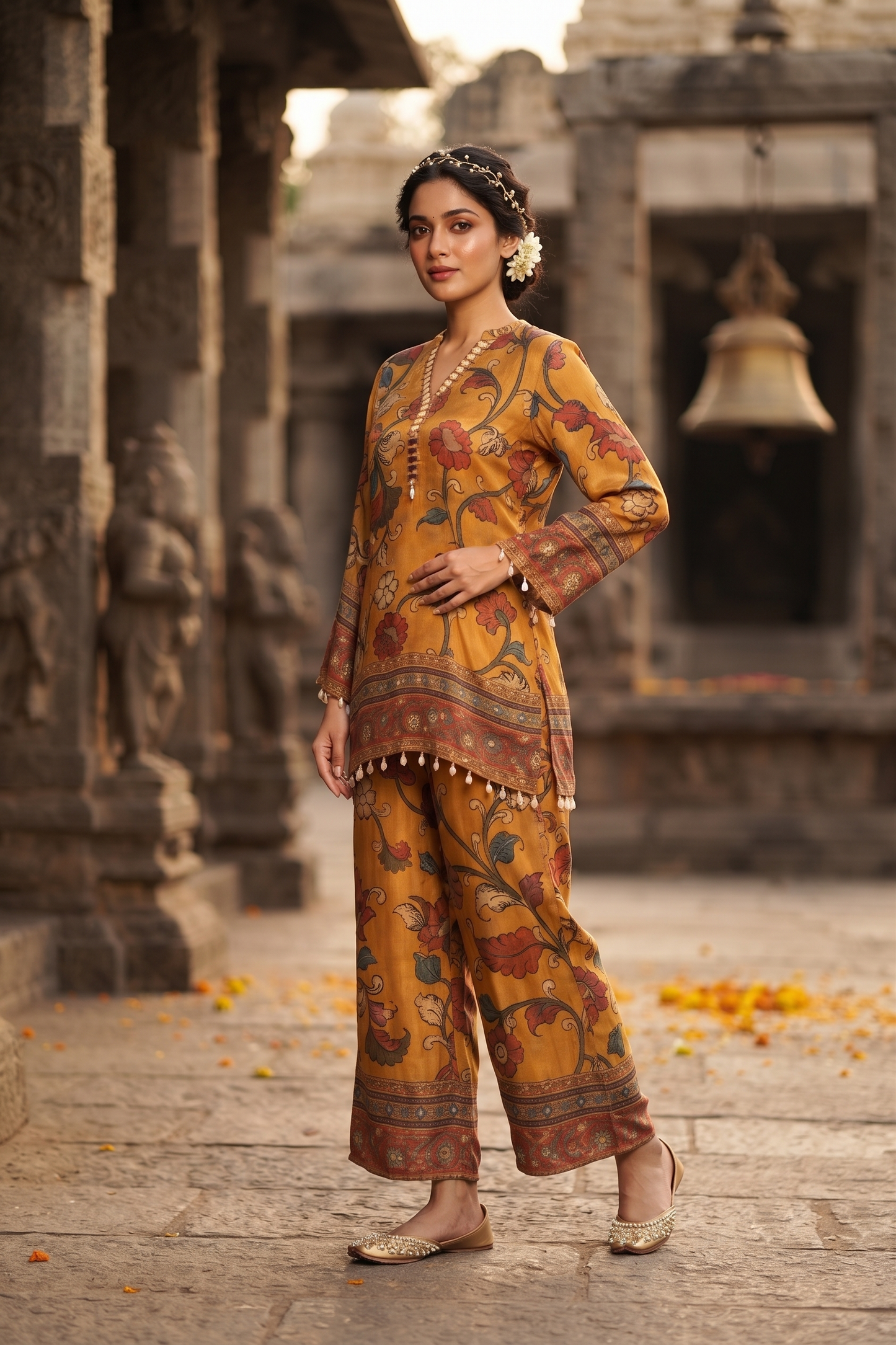 Mustard Rayon Straight Kurti With Plazo 2 Pcs Set