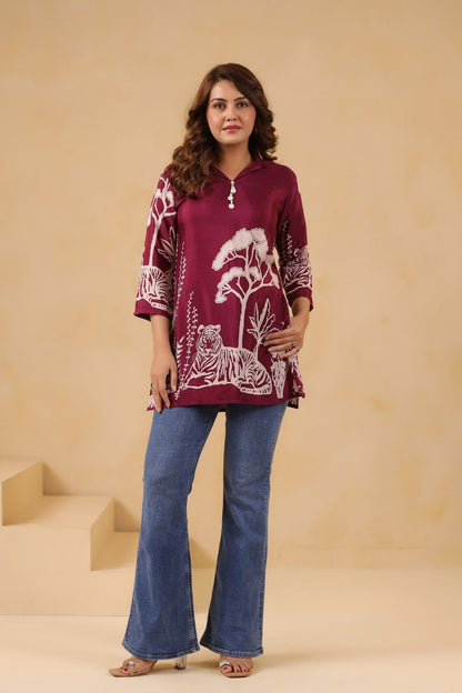 Megenta Silk Short Shirt One Pc