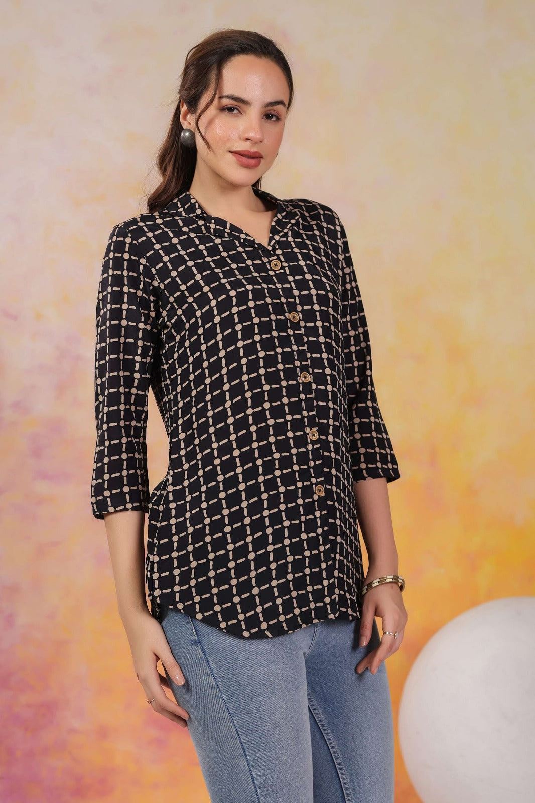 Black Crepe Short Kurti One Pcs