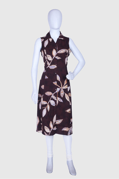 Coffee Printed Rayon A-Line Kurti