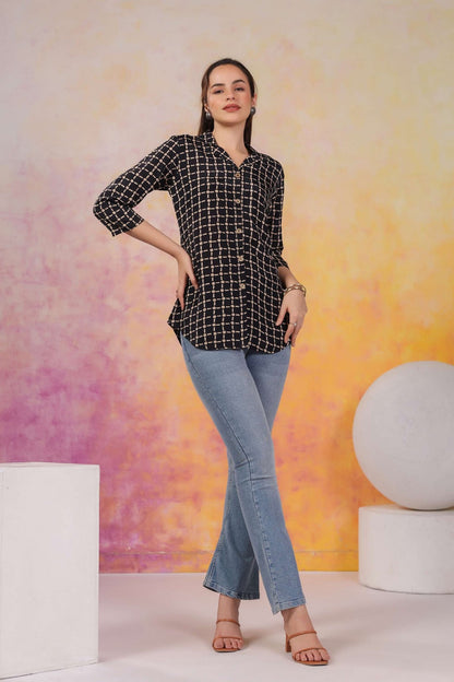 Black Crepe Short Kurti One Pcs