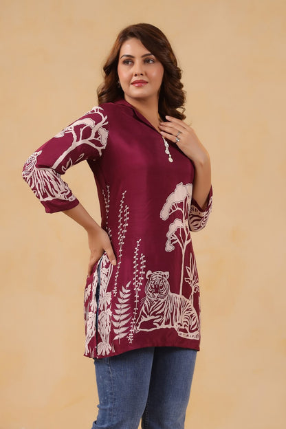 Megenta Silk Short Shirt One Pc
