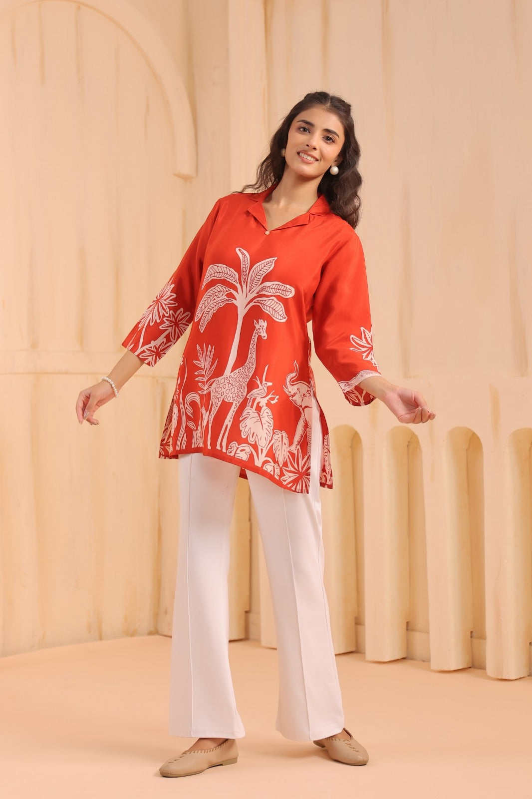 Rust Crepe Short Kurti One Pcs