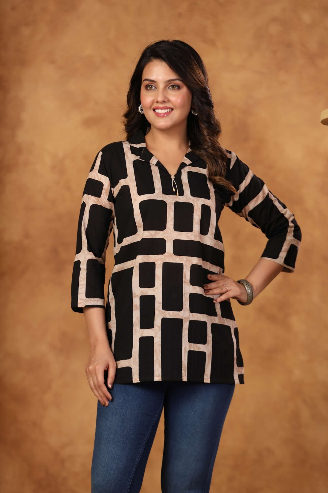 Black Cotton Short Kurti One Pcs
