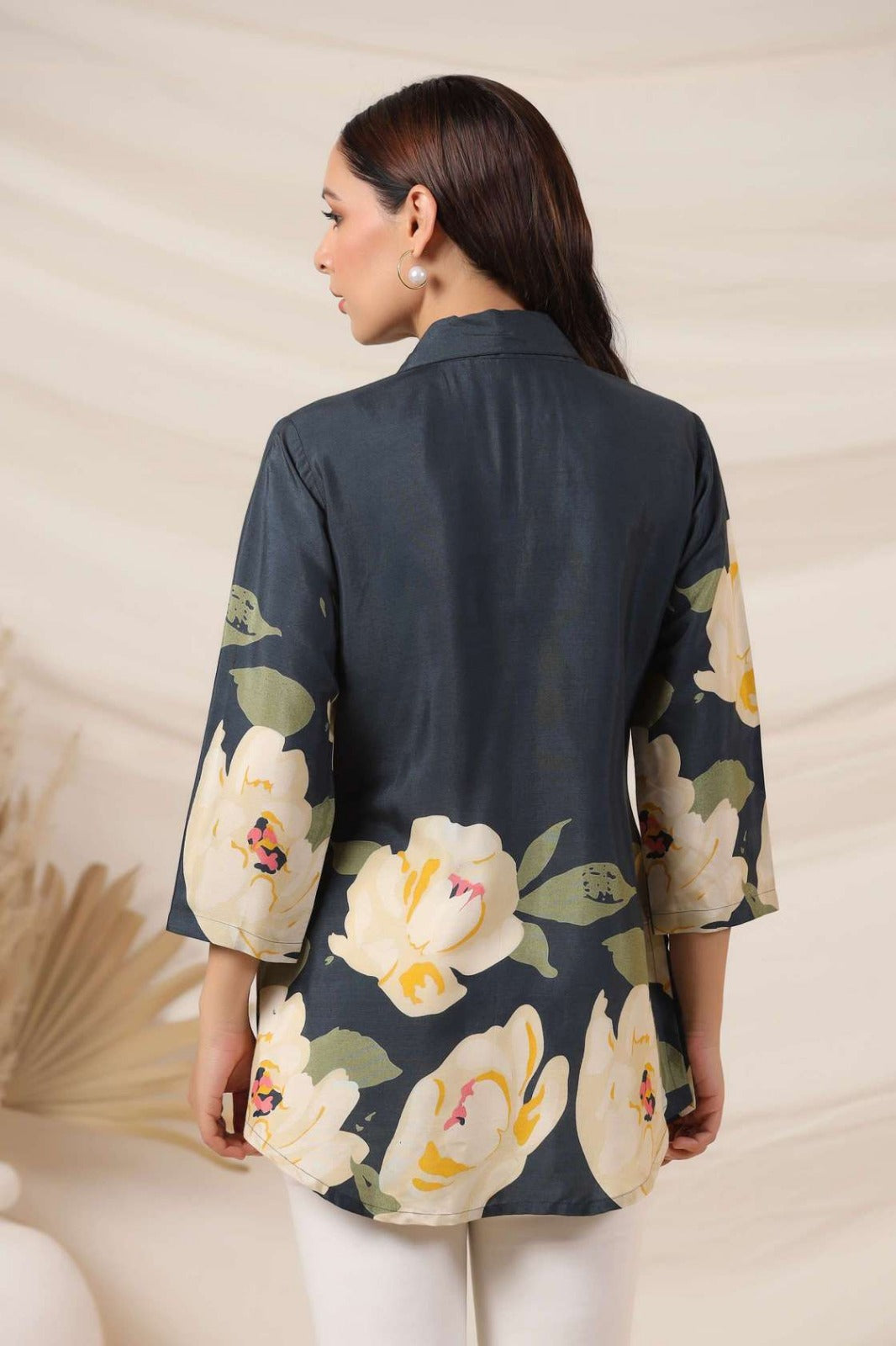 Peacock Blue Crepe Short Kurti One Pcs