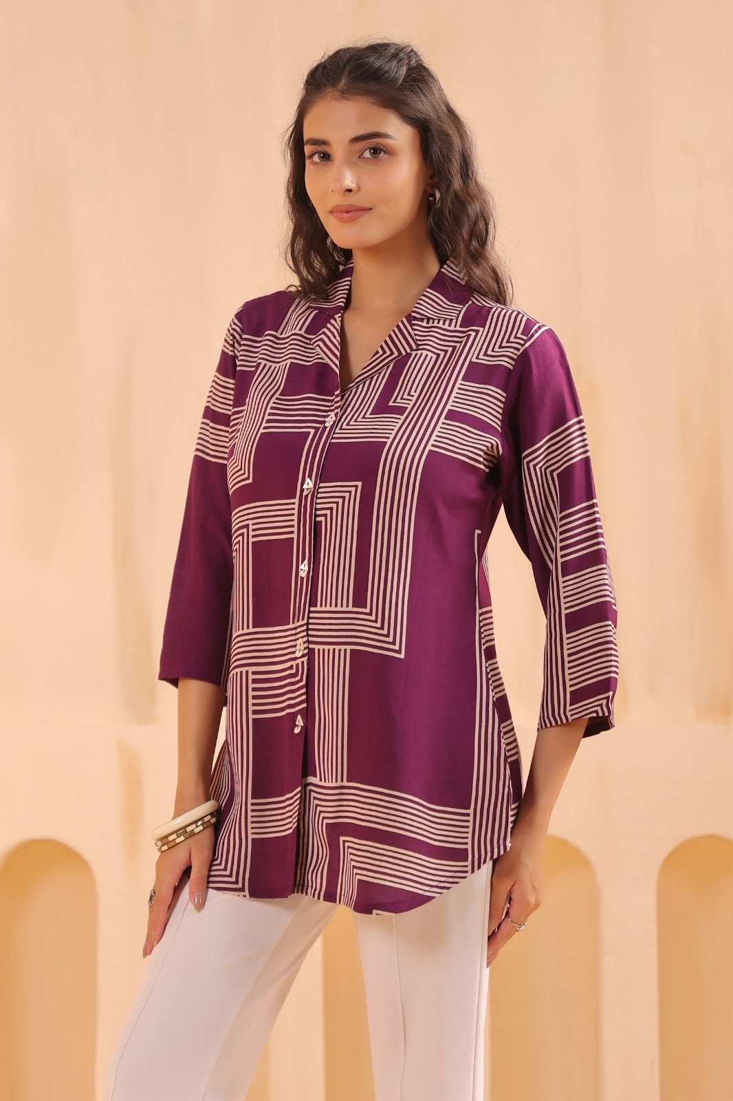 Voilet Rayon Short Shirt One Pc