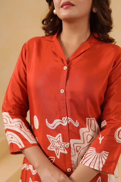 Orange Crepe Short Kurti One Pcs