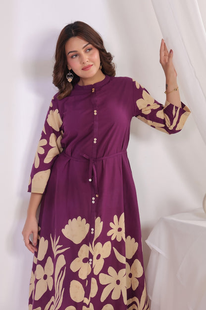 Voilet Crepe One Piece Dress One Pcs
