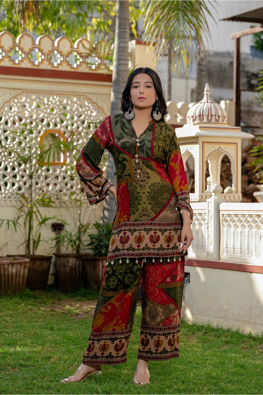 Mehndi Green Rayon Kurti 2 Pieces Set