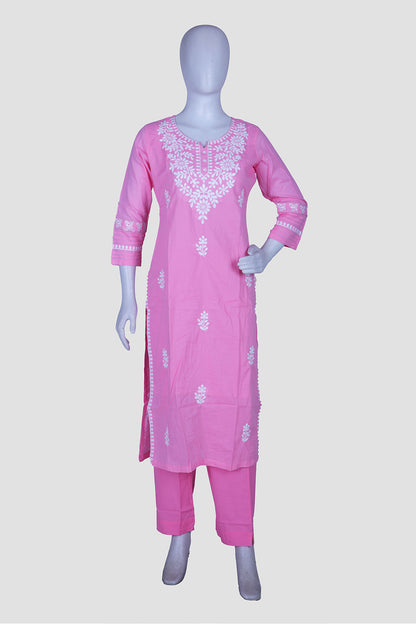 Baby Pink Cotton Kurti Pant 2 Pieces Set