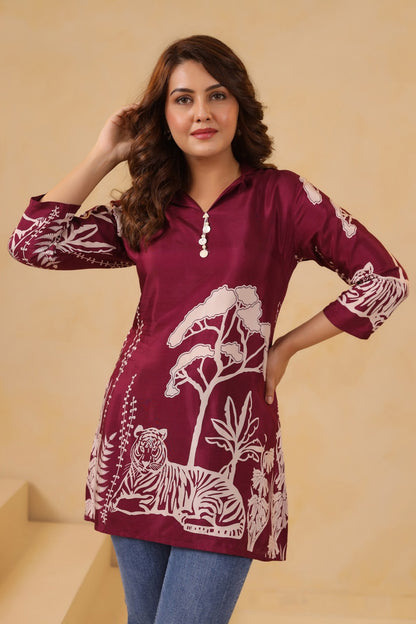 Megenta Silk Short Shirt One Pc
