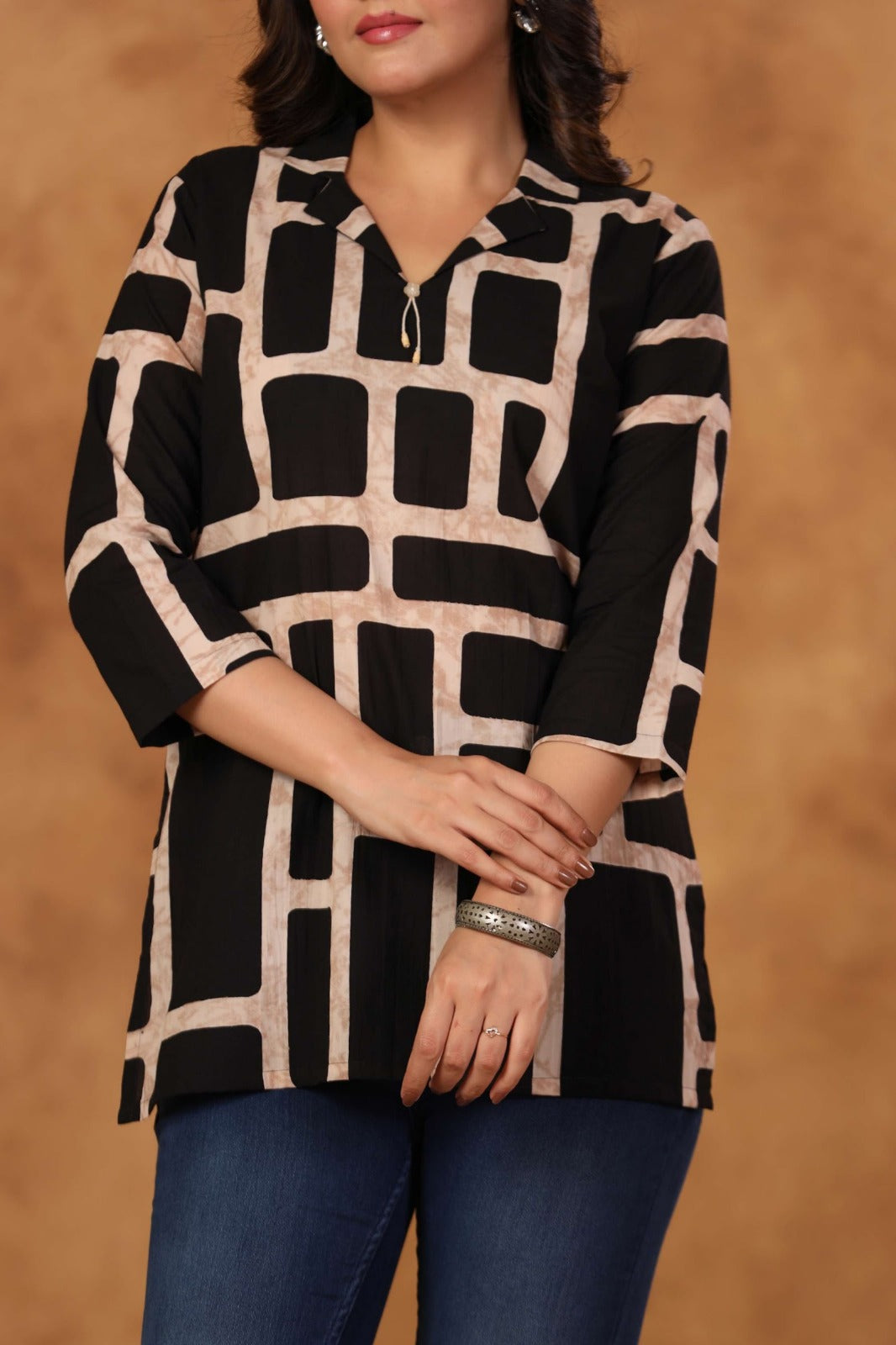Black Cotton Short Kurti One Pcs