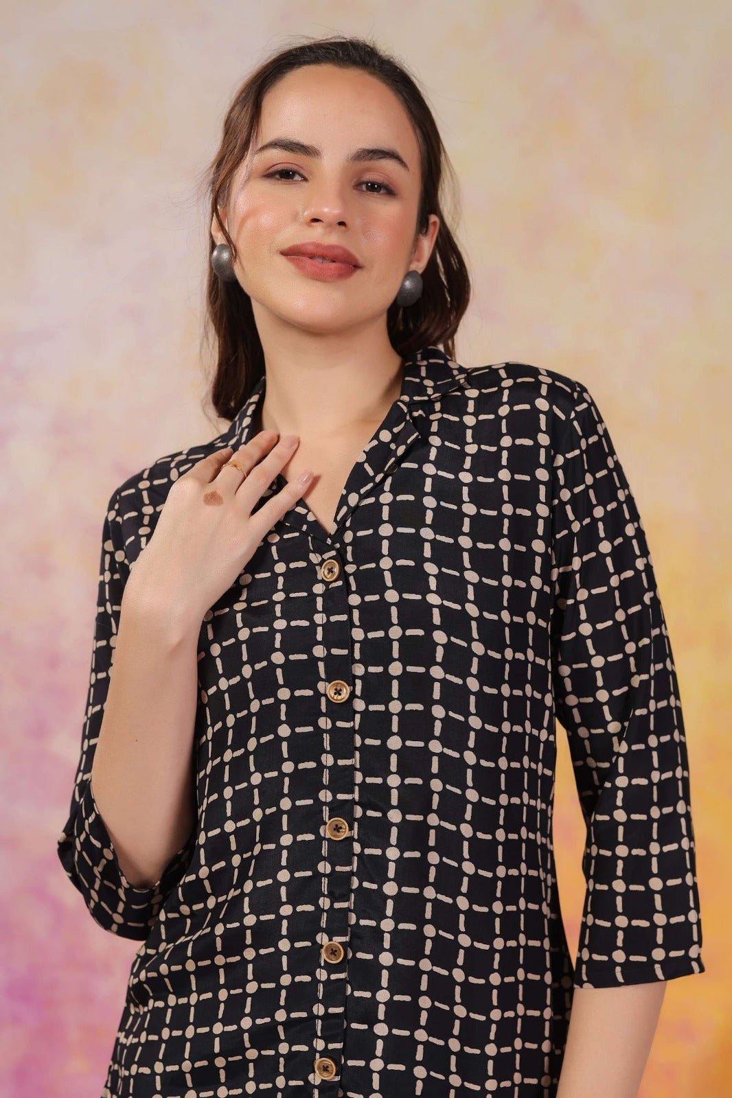 Black Crepe Short Kurti One Pcs