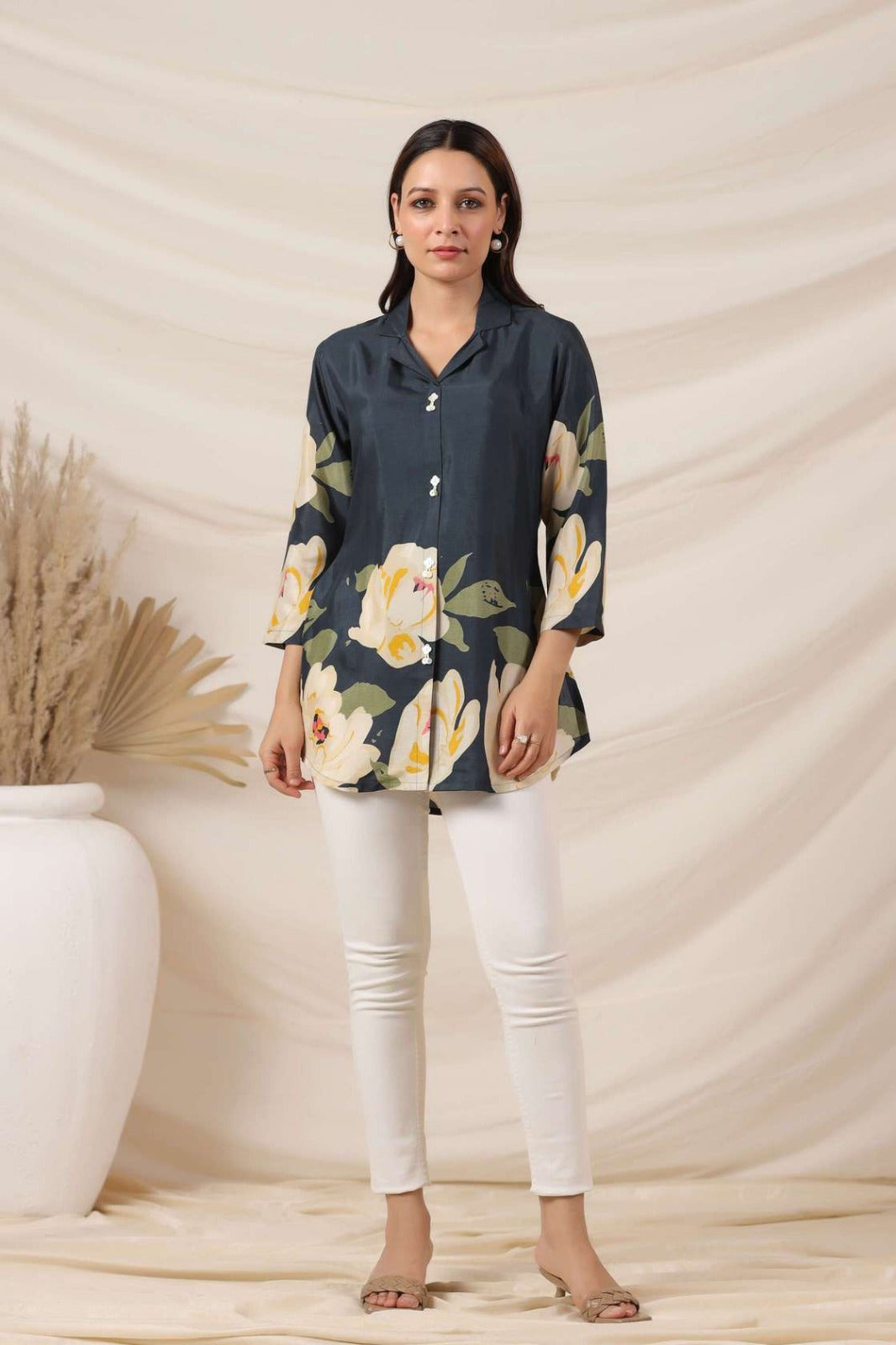 Peacock Blue Crepe Short Kurti One Pcs