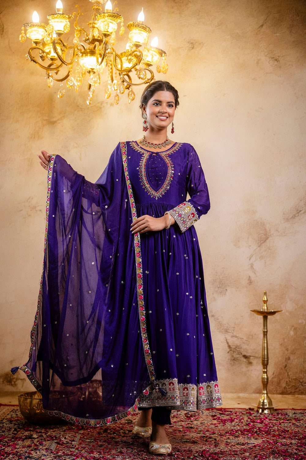 Violet Chinon Partyqeen Kurti 3 Pieces Set