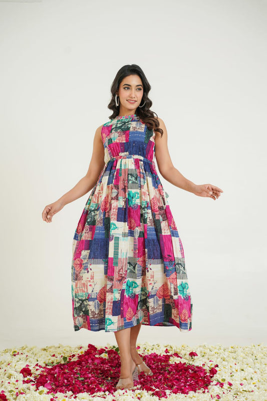 Multicolor Cotton Printed Frock Kurti