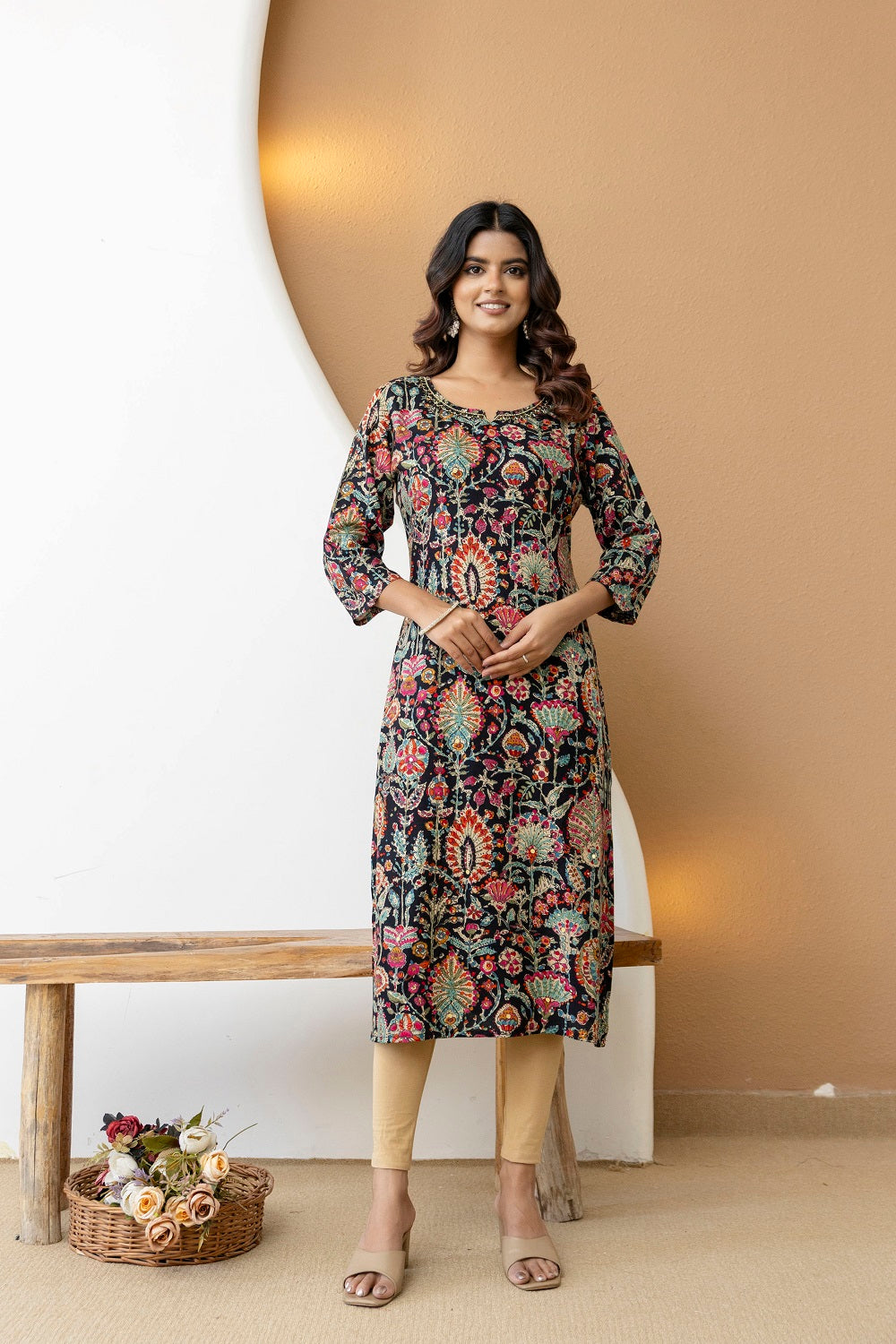 Black Rayon Straight cut kurti