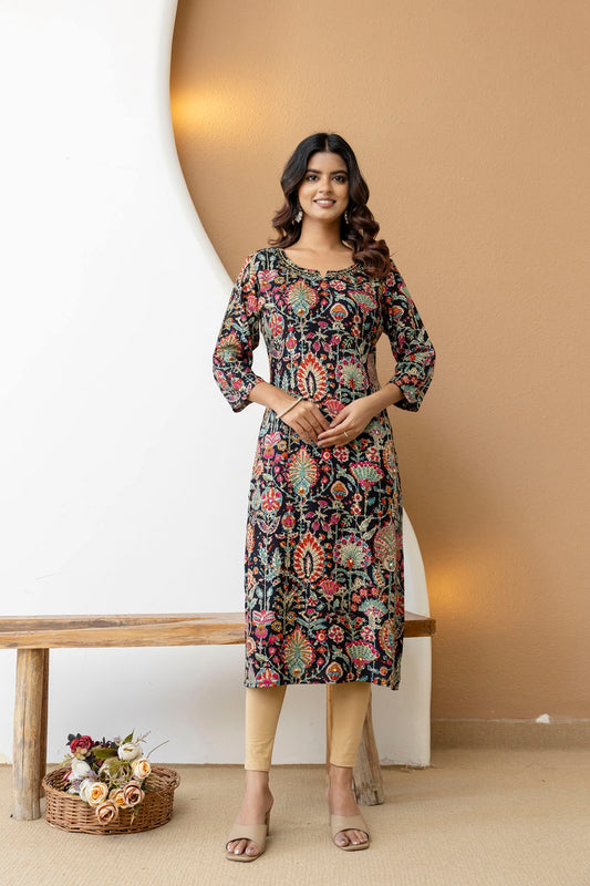 Black Rayon Straight cut kurti