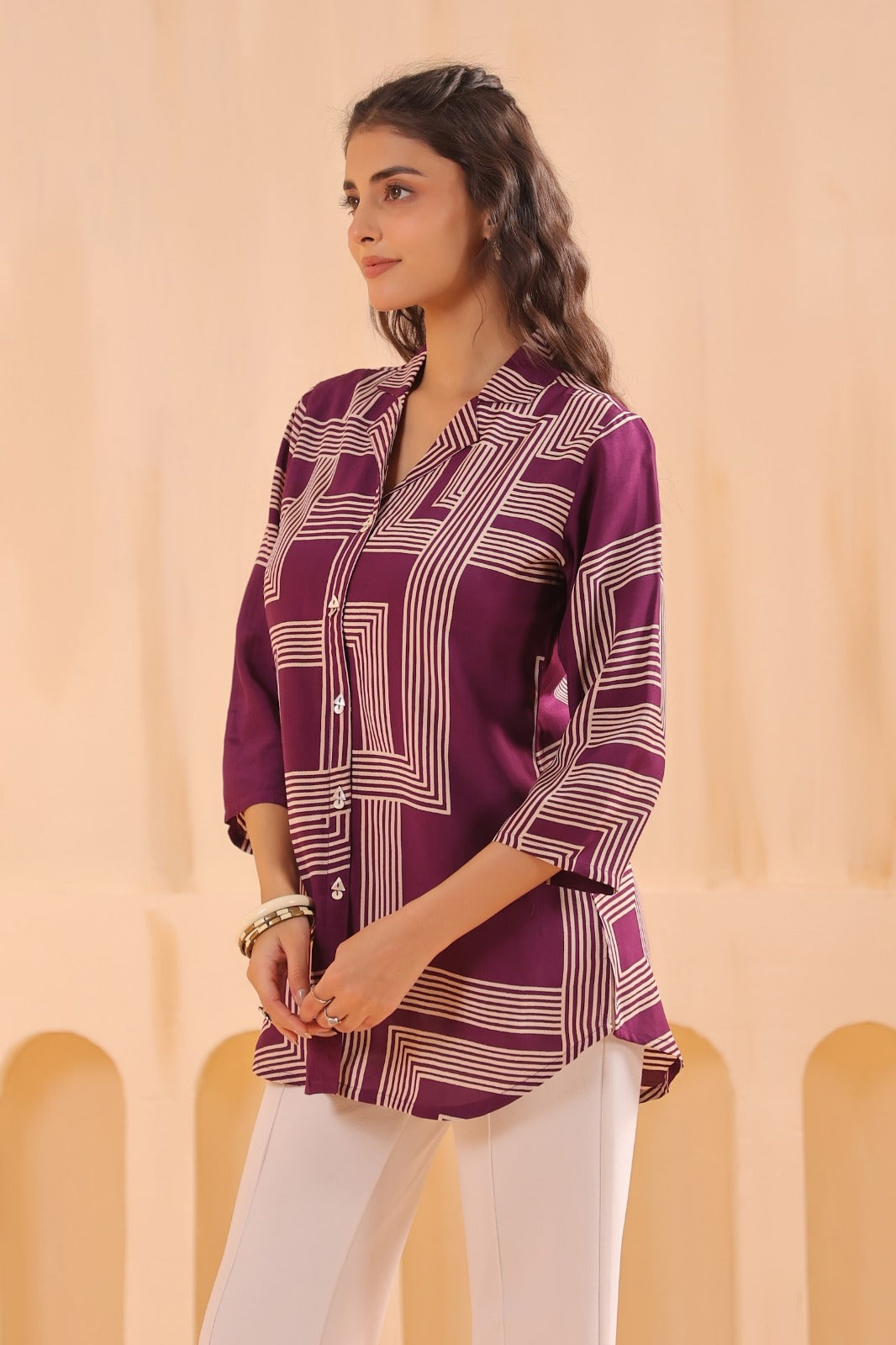 Voilet Rayon Short Shirt One Pc
