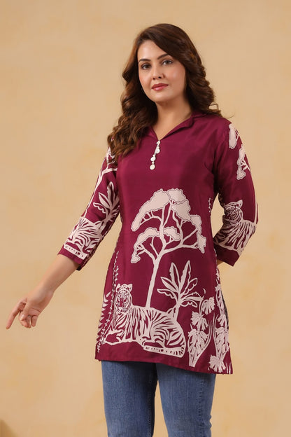 Megenta Silk Short Shirt One Pc