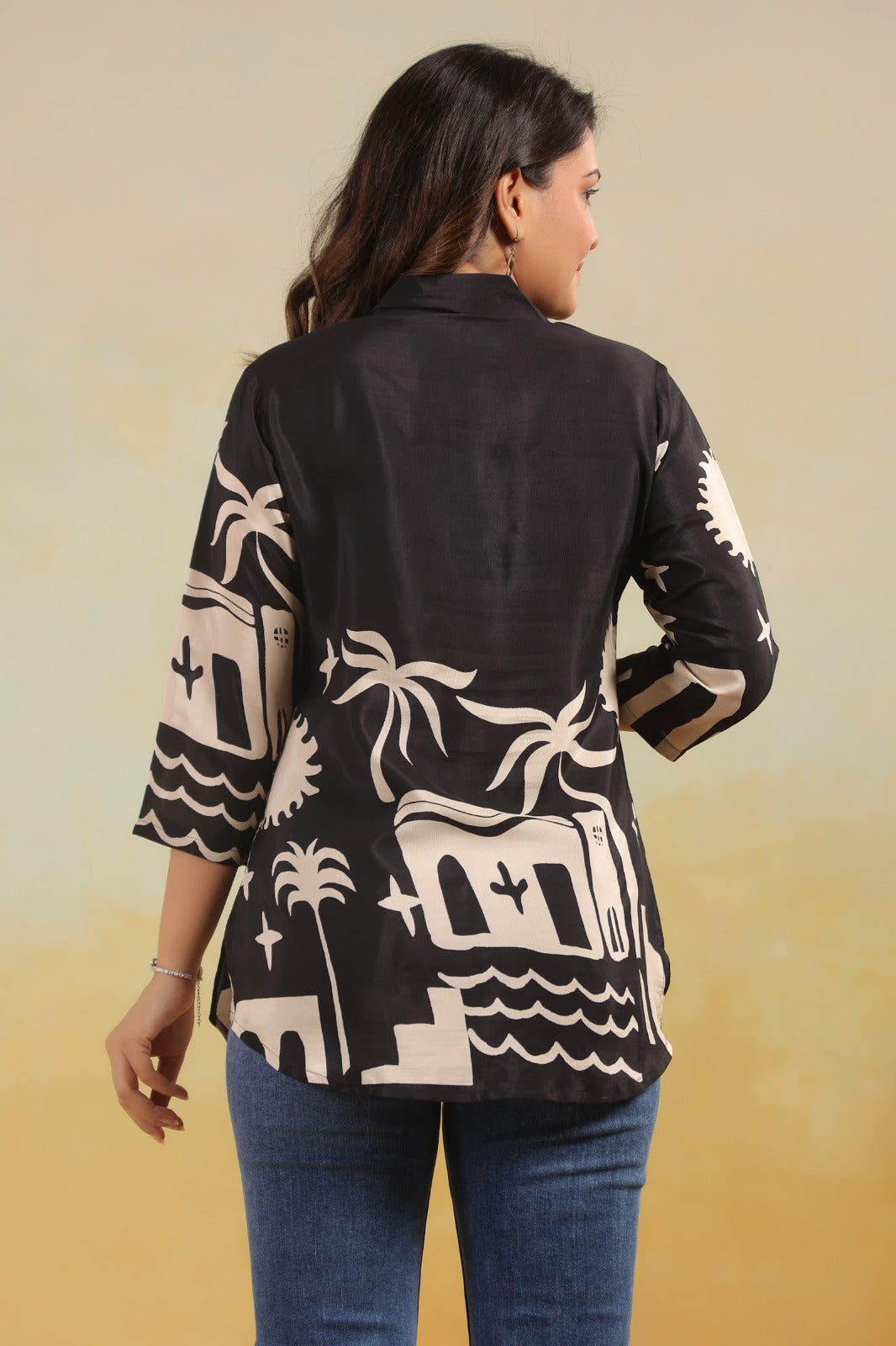 Black Crepe Short Kurti One Pcs