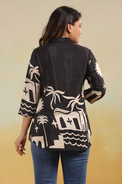 Black Crepe Short Kurti One Pcs