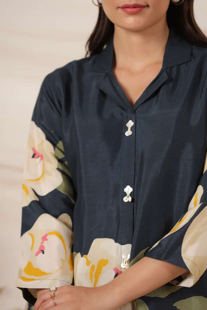 Peacock Blue Crepe Short Kurti One Pcs