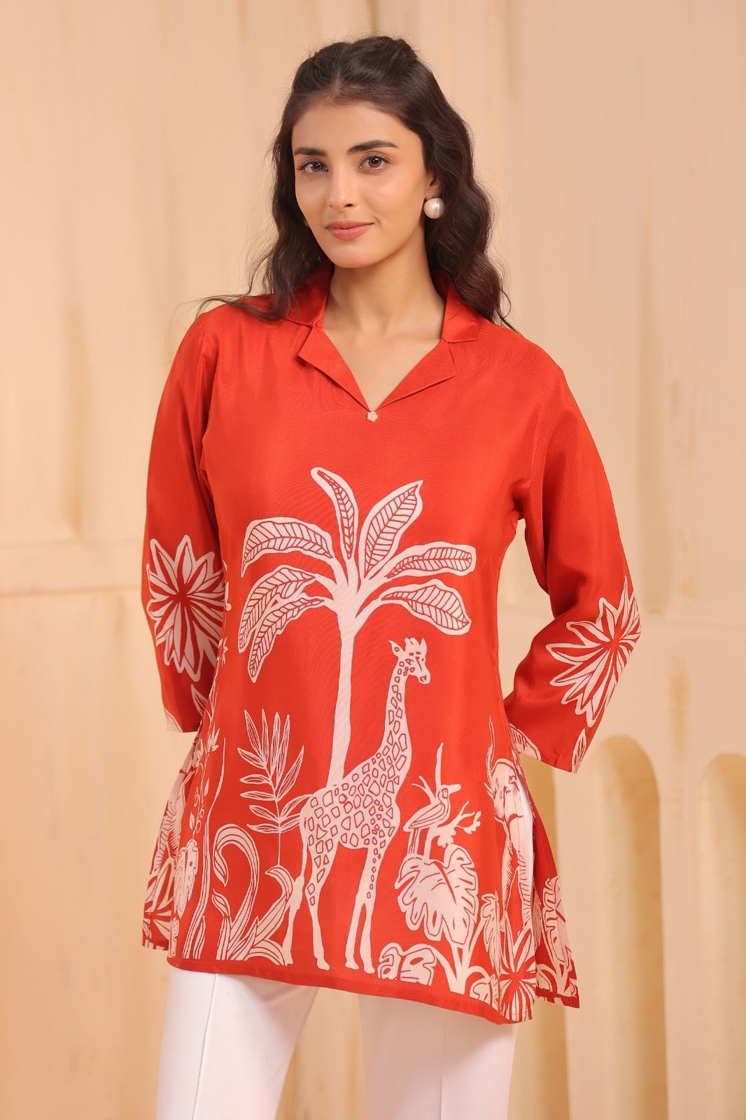 Rust Crepe Short Kurti One Pcs