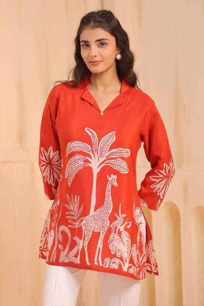 Rust Crepe Short Kurti One Pcs