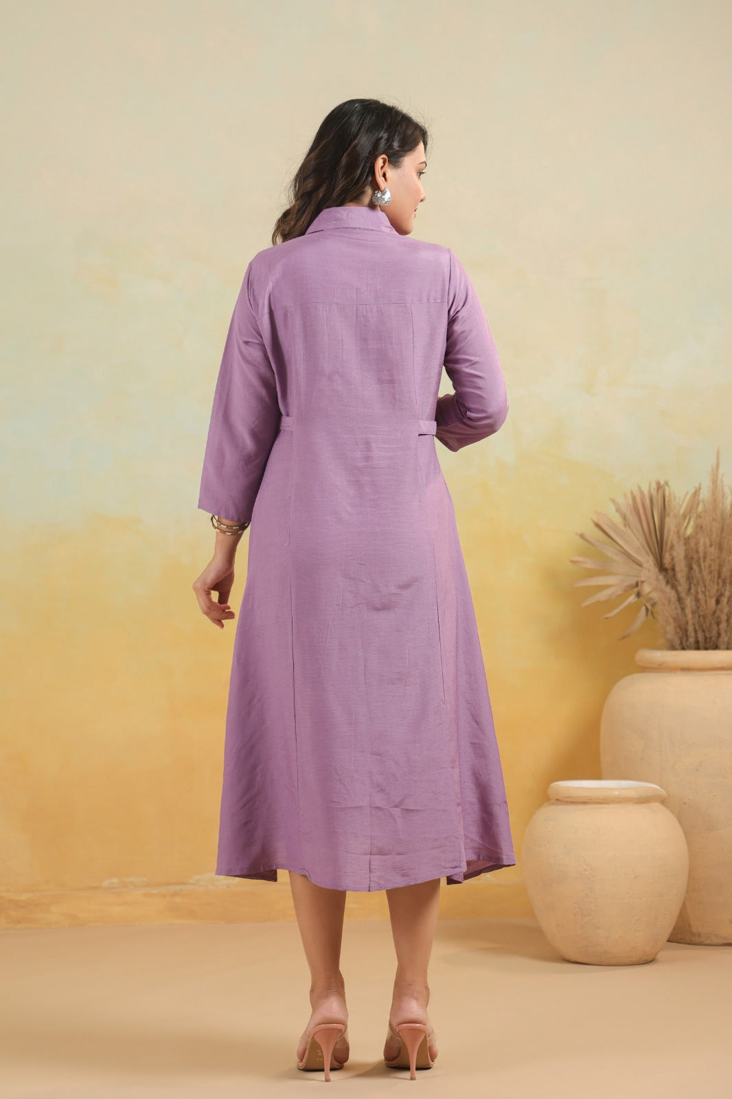 Lavendar Art Silk One Piece Dress One Pcs
