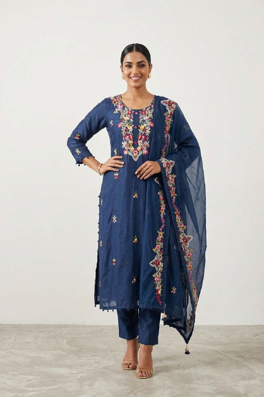 P Blue Silk Kurti Pant