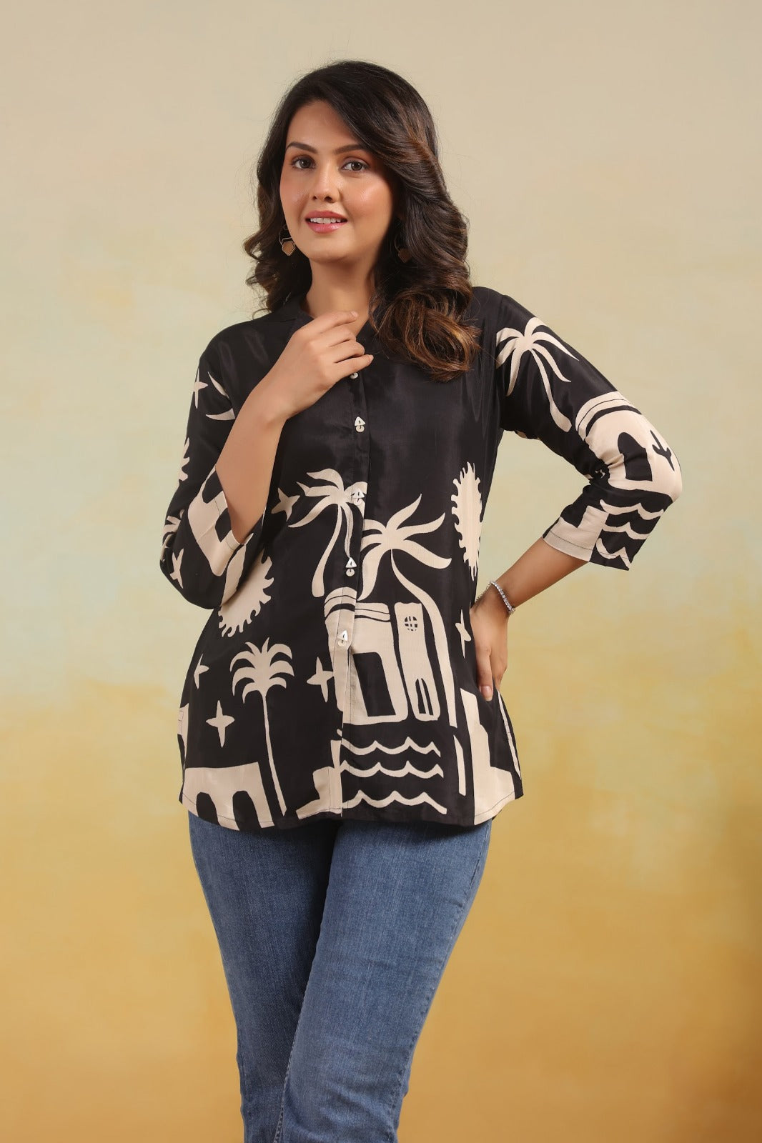 Black Crepe Short Kurti One Pcs