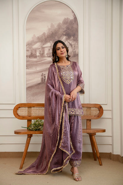 Wine Glass Tissue Kurti Pant 3 Pieces Set